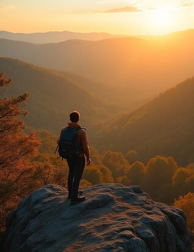 Adventurous hiker looking over a mountain vista