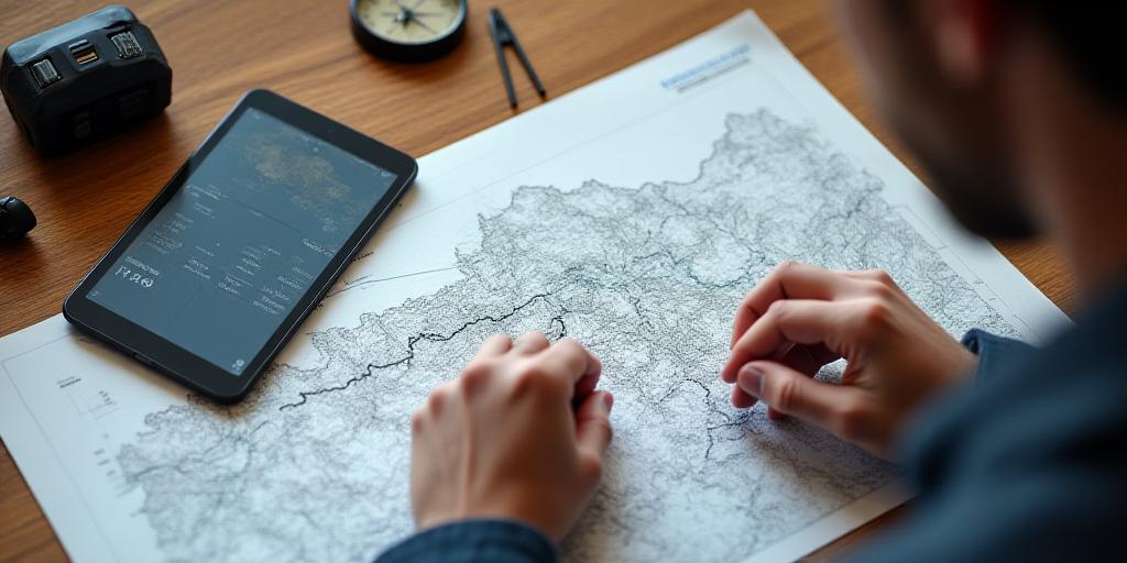 Professional mountain guide consulting with a group